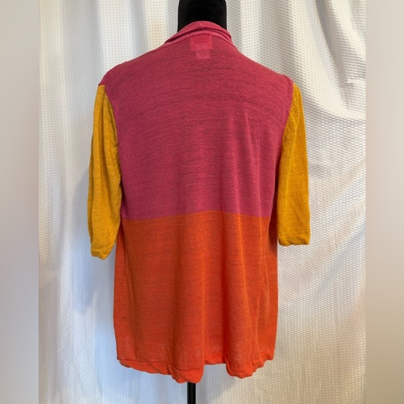 Ruby Rd tri-color open front short sleeve cardigan linen combo size medium - Picture 4 of 7